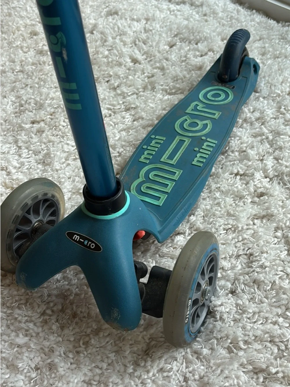 Micro Mini Kick Scooter in Teal Blue with Green Accents